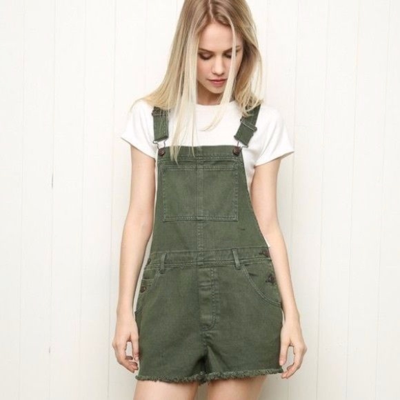 Brandy Melville Pants - Brandy Melville Olive Green Short Overalls Sz S